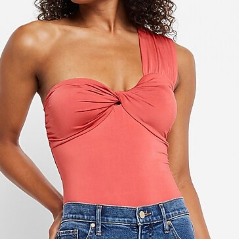 Express Body Contour One Shoulder Twist Thong Bodysuit
